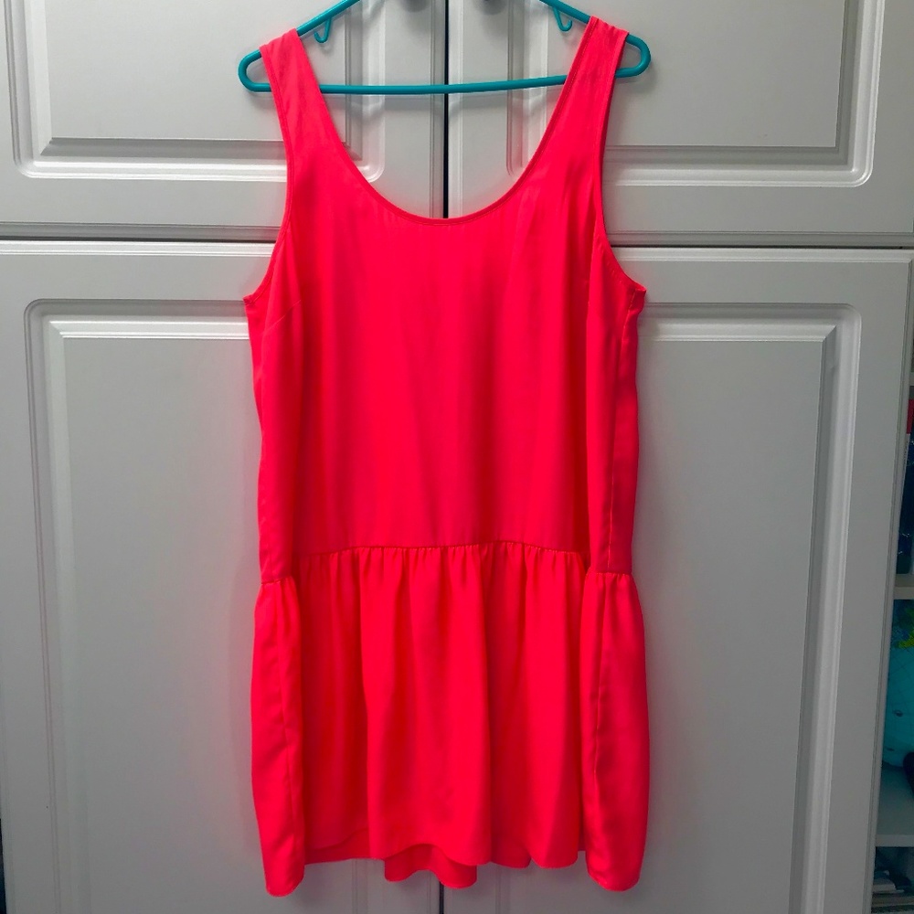 Oversize Neon Coral Ruffle Tank